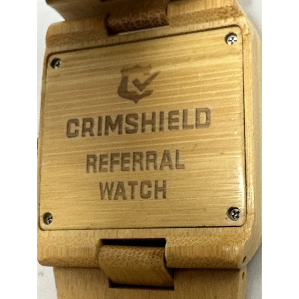 Crimshield Mens Referral Wooden Watch New Battery 45MM 7.5